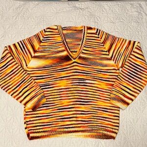Vintage hand knit Striped Multicolor V-Neck Sweater rainbow sunshine rare